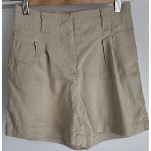 Weekend Linen Blend Shorts Women XS Tan Casual Bermuda Solid Chino Slacks
